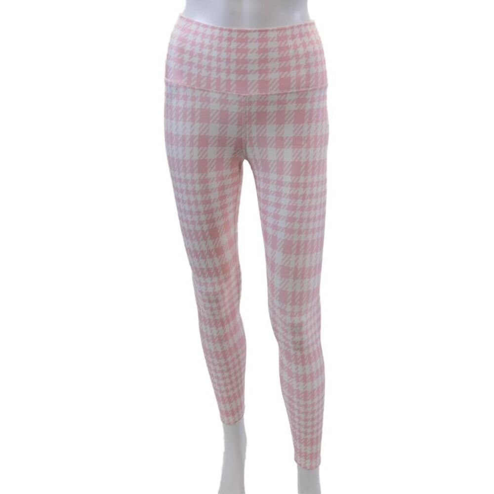 Ona Womens High Waisted Houndstooth Stretch Casual Leggings Pink Size XS
